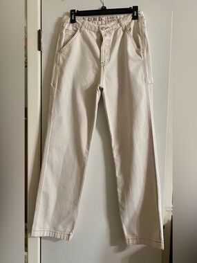 Carpenter-Style Boyfriend Jeans in Off-White